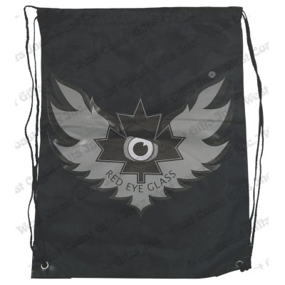 24” TALL RED EYE GLASS BLACK NYLON PULL-STRING BAG
