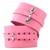 Bondage Basics Leather Wrist Cuffs in Pink