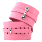 Bondage Basics Leather Wrist Cuffs in Pink